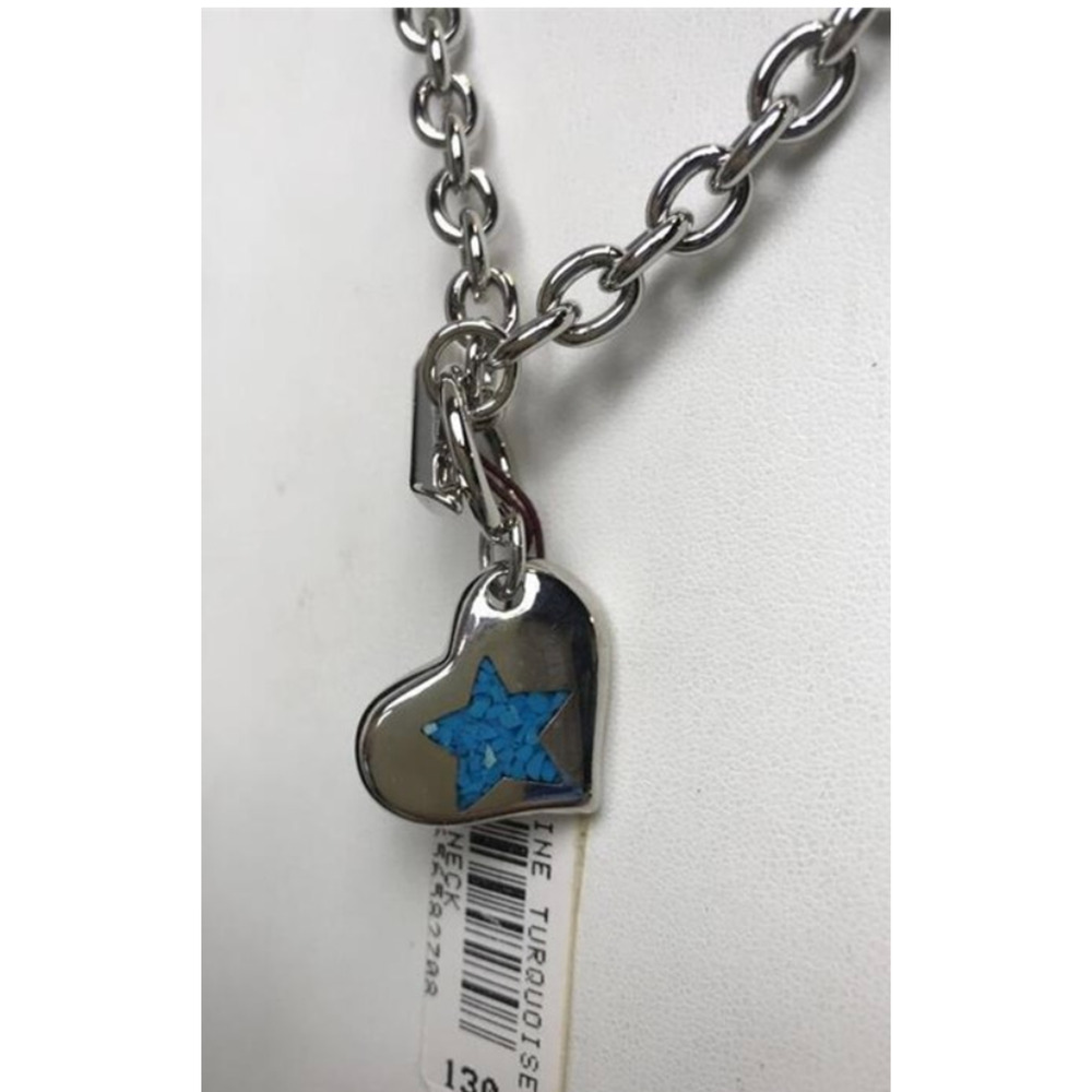 NWT from 1993 Vintage Trifari Genuine Turquoise Heart Silver Tone Necklace‎